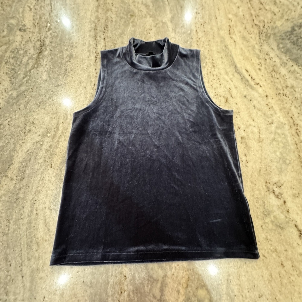 J. Crew Velvet Sleeveless Mock Neck Top Blouse Navy Blue Sz Medium Chic
